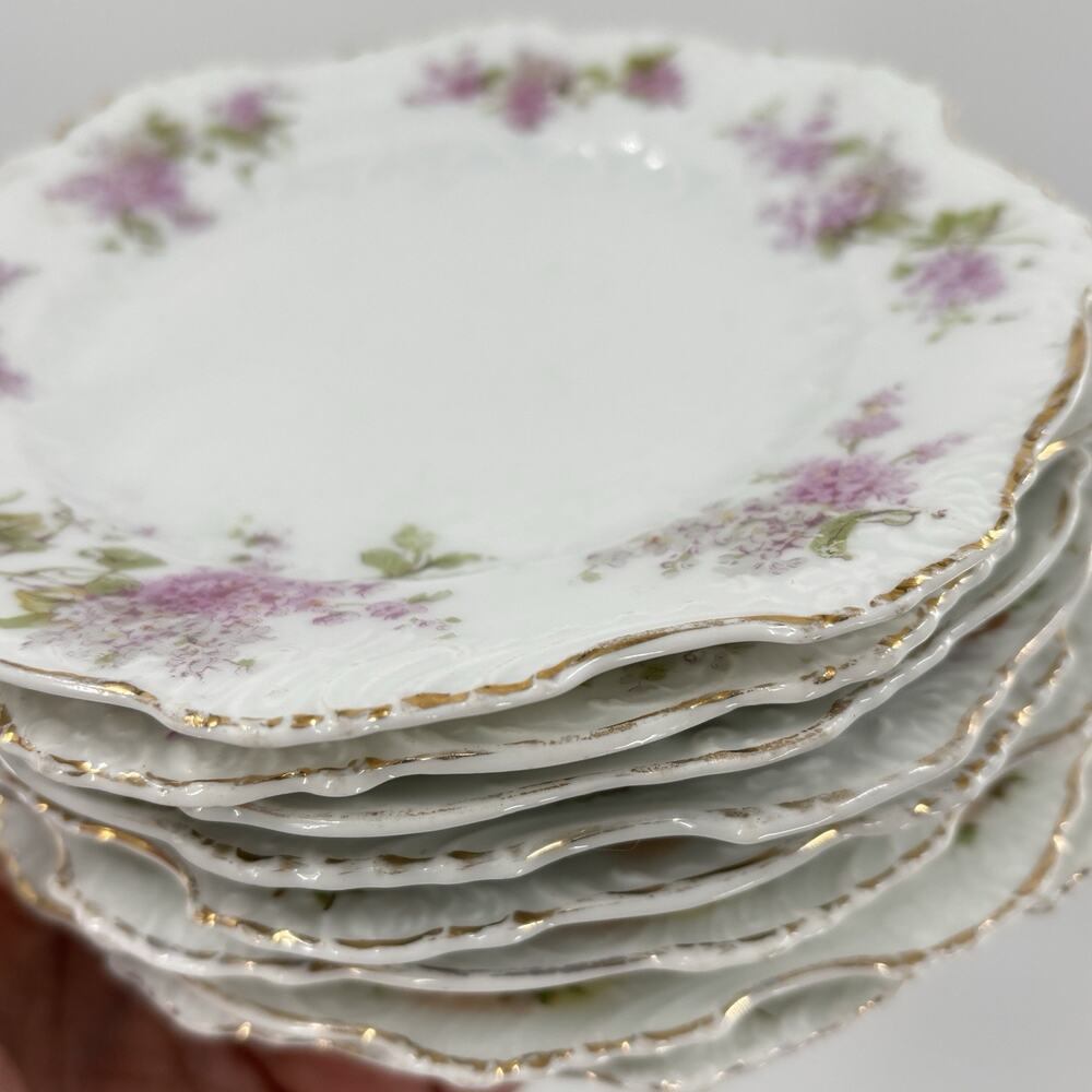 Antique Hermann Ohme Silesia Porcelain Plates Lot 8 Floral Gilt Mismatched Set - Picture 15 of 16